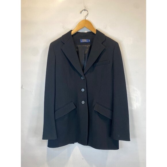 Polo Ralph Lauren Women's 100% Wool Blazer Jacket Size 10 Made in Italy Black